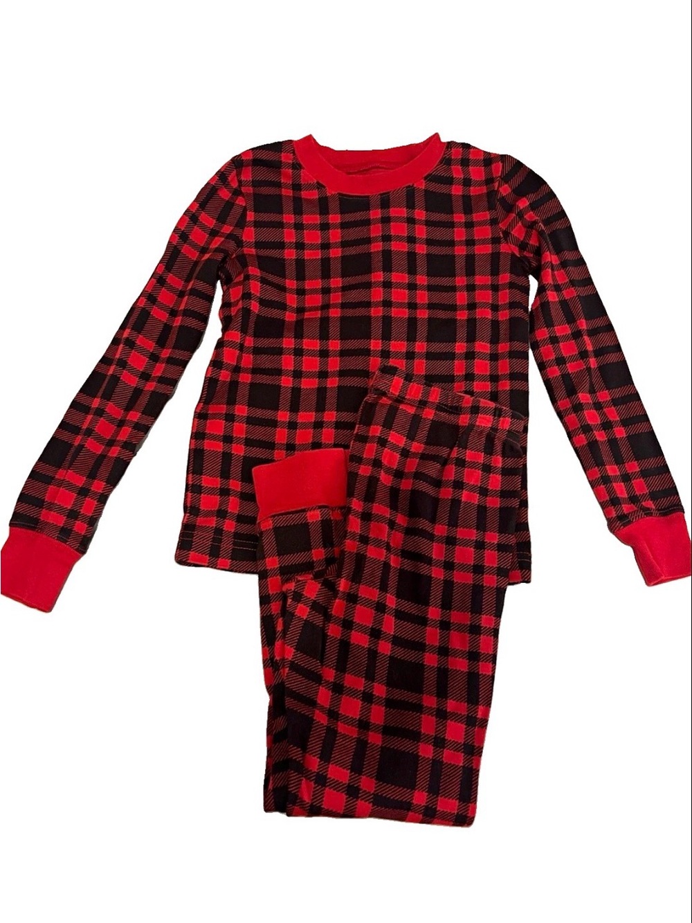 L.L.Bean Kids Pajama Set Size 5-6 Organic Cotton Plaid Red/Black 2-Piece